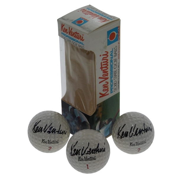 Three Ken Venturi Signed Signature Golf Balls in Sleeve JSA ALOA