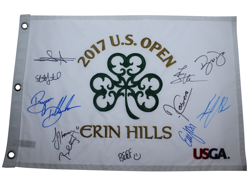 Multi-Signed 2017 US Open at Erin Hills Embroidered Flag - Cabrera, Stenson, Thomas, etc JSA ALOA