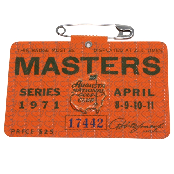 1971 Masters Tournament Series Badge #17442 - Charles Coody Winner