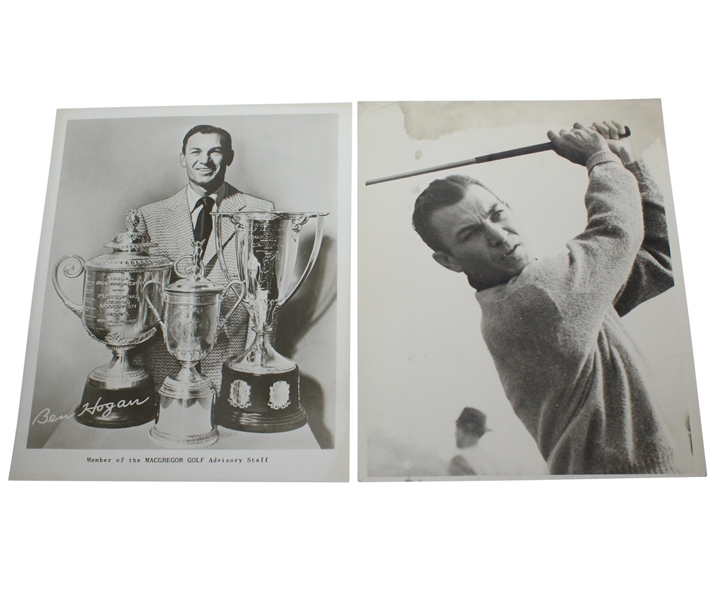 Two Ben Hogan Photos - MacGregor Staff Trophy & Post Swing Close-Up
