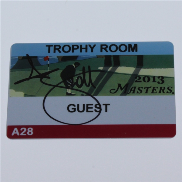 Adam Scott Signed 2013 Masters Trophy Room Guest Badge #A28 JSA ALOA
