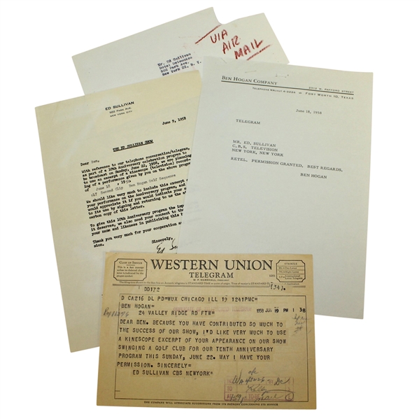 Ed Sullivan Letter to Ben Hogan and Western Union Telegram Correspondence