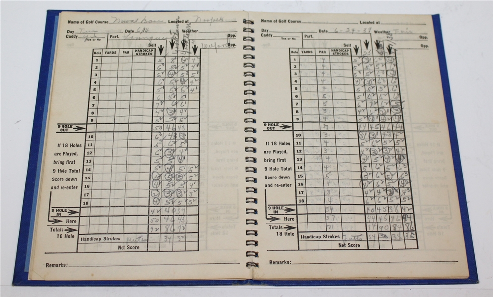 1938 Spalding's 'Season's Golf Score Record'