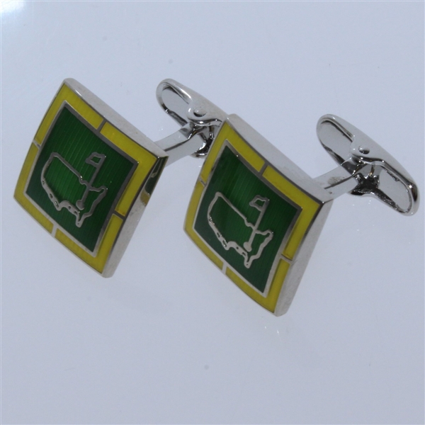 Masters Undated Green and Yellow Enamel Logo Cuff Links