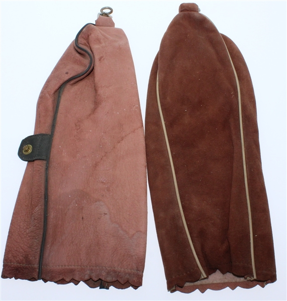 Two B.H. Initialed 2 Wood Leather Head Covers From Ben Hogan Collection