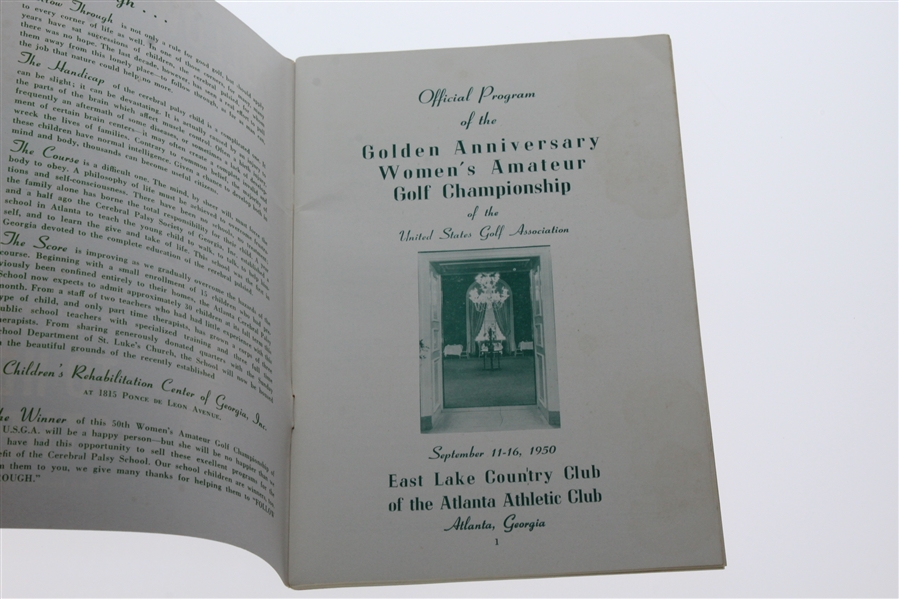 1950 Golden Anniversary Women's Amateur at East Lake CC Program - Bevery Hanson Winner