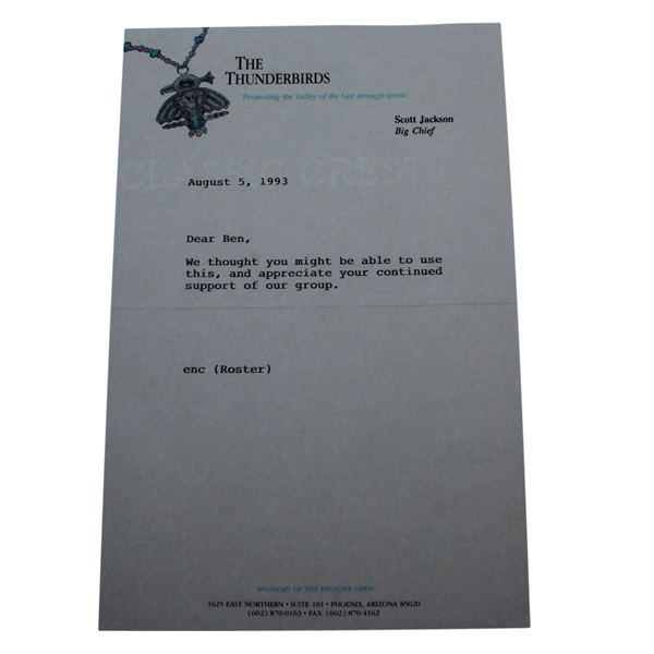 The Thunderbirds Confidential Address Book 1993-1994 with Note to Ben Hogan from Big Chief Scott Jackson