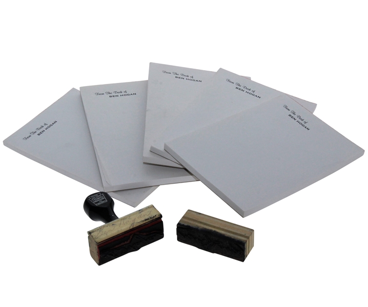 Two Ben Hogan Signature Rubber Stamp Blocks and 5 Note Pads - 'From the Desk of Ben Hogan'