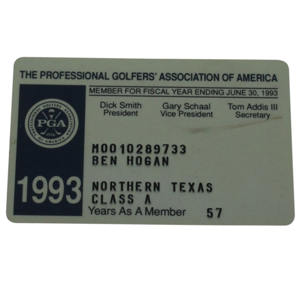 Ben Hogan's 1993 PGA Card