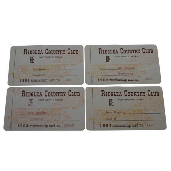 Ben Hogan's Ridglea Country Club Membership Cards 1961-1964