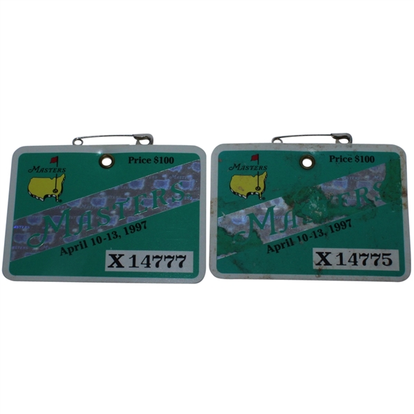 Two 1997 Masters Series Badges #X14775 & X14777 - Tiger Woods Wins