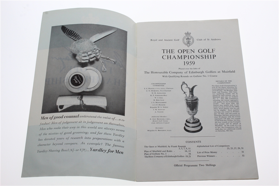 Gary Player Signed 1959 Open Championship at Muirfield Program JSA ALOA
