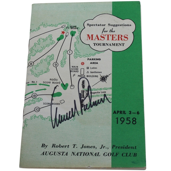 Arnold Palmer Signed 1958 Masters Spectator Guide - Arnie's First Masters Win JSA ALOA