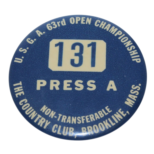 1963 US Open at The Country Club - Brookline - Press A #131 Badge