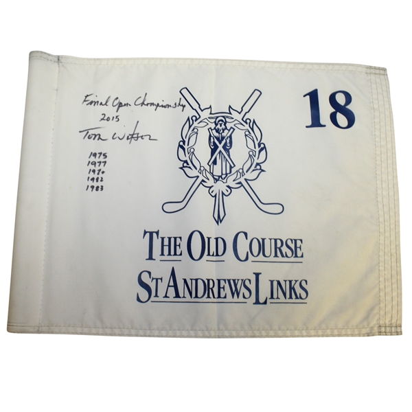 Tom Watson Signed & Win Notated St. Andrews Old Course Links Flown Flag W/Heavy Use- JSA ALOA