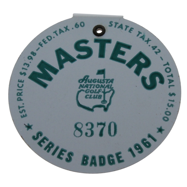 1961 Masters Tournament Badge #8370 - Gary Player Winner
