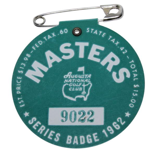 1962 Masters Tournament Badge #9022 - Arnold Palmer Winner