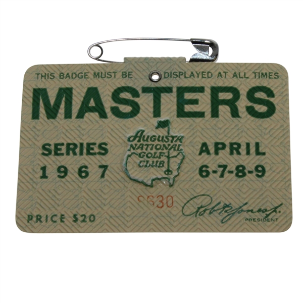 1967 Masters Tournament Badge #8630 - Gay Brewer Winner