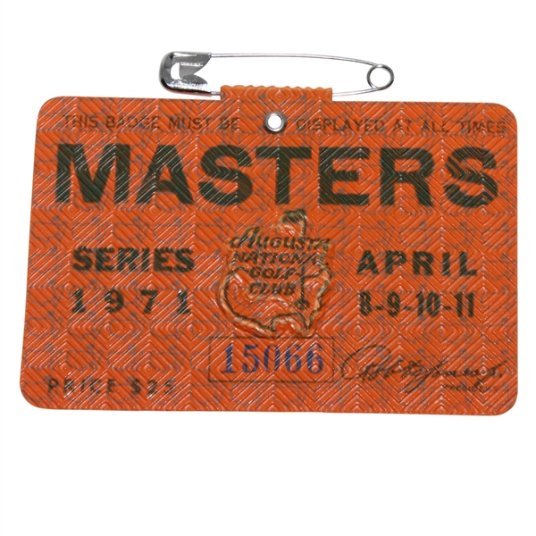 1971 Masters Tournament Badge #15066 - Charles Coody Winner