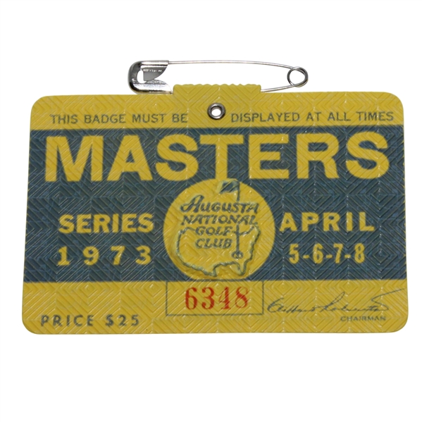 1973 Masters Tournament Badge #6348 - Tommy Aaron Winner