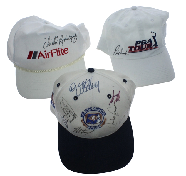 Three Signed Hats - Ray Floyd, ChiChi, and Multi-Signed Bob Hope Classic JSA ALOA