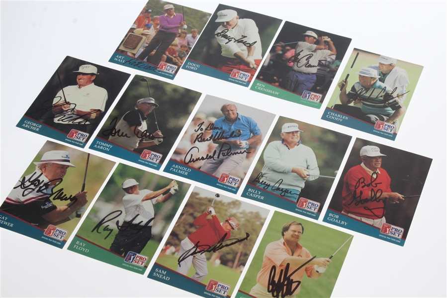 Thirteen Golf Cards Signed by Masters Champs - Palmer, Snead, and Others JSA ALOA