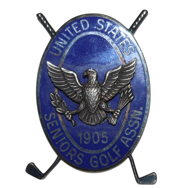United States Seniors Golf Association Eagle on Shield with Crossed Clubs Pin