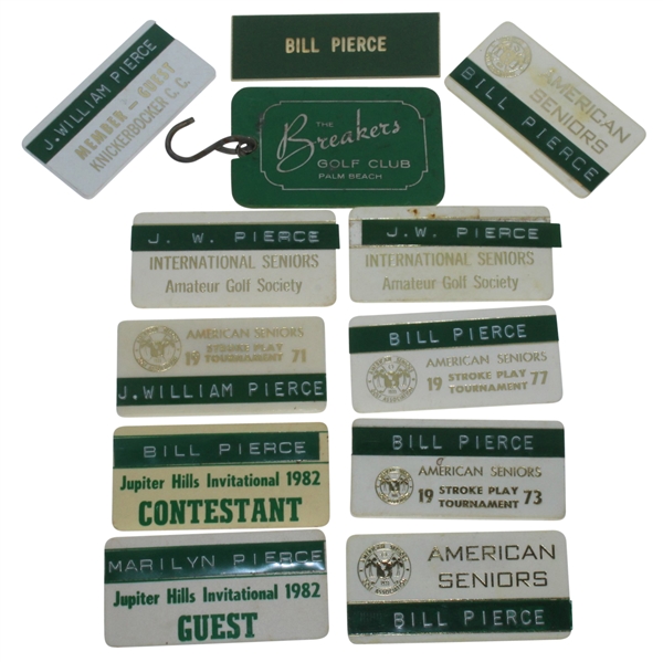 Lot of Twelve Senior Amateur Green Nameplate Badges - Bill Pierce