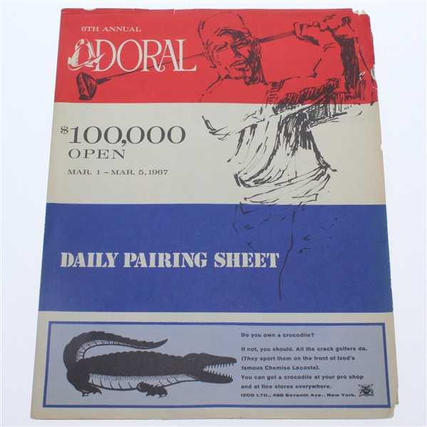 1967 Doral Open Pairing Sheet, Menu, & 1992-1967 Record Book