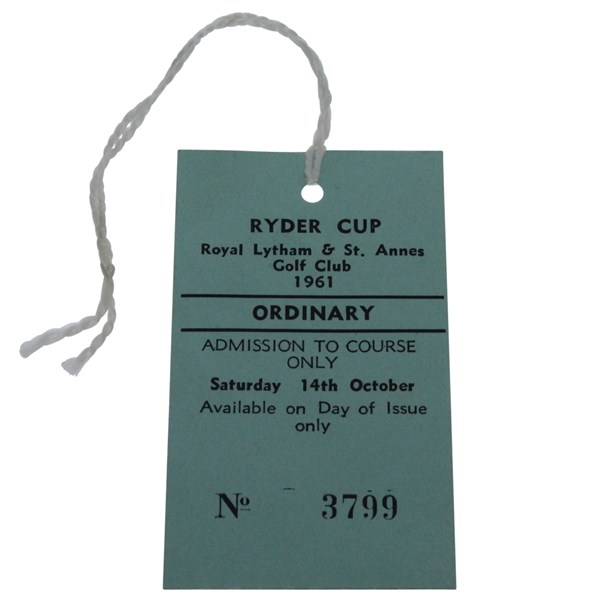 1961 Ryder Cup at Royal Lytham & St. Annes GC Saturday Ticket #3799