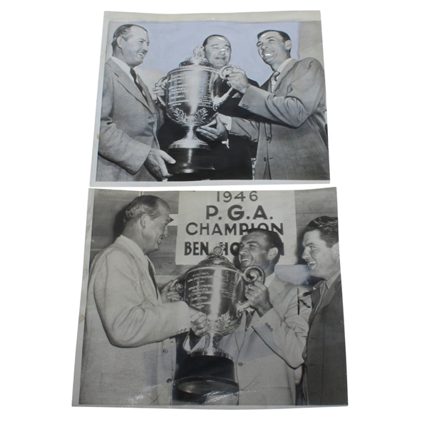Two Ben Hogan with PGA Championship Trophy Wire Photos - 1946 & 1948