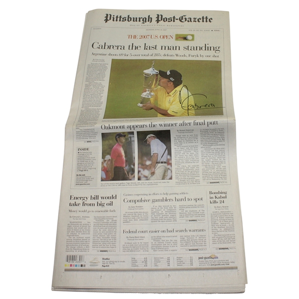 Angel Cabrera Signed June 18, 2007 Pittsburgh Post-Gazette Newspaper JSA ALOA
