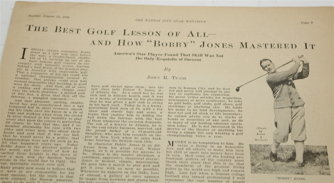 1926 Kansas City Star Magazine with Article on Bobby Jones
