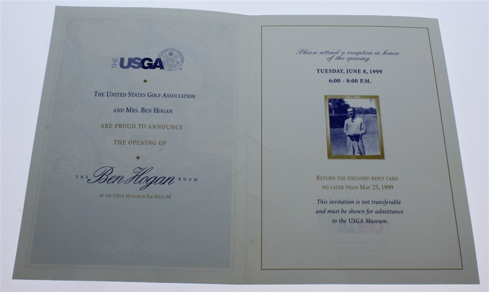 Invitation to Opening of Ben Hogan Room at USGA Museum in Far Hills, NJ