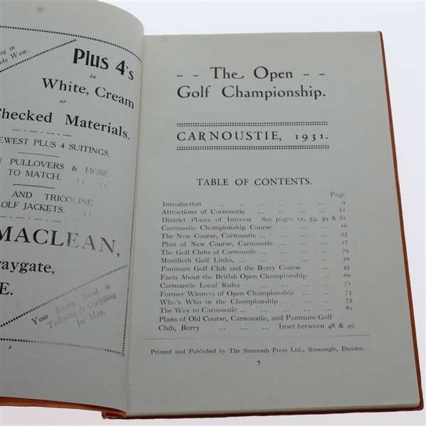 1931 Open Championship at Carnoustie Pamphlet - Tommy Armour Win