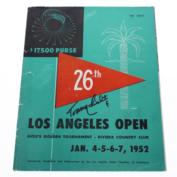 Tommy Bolt Signed 1952 LA Open Tournament at Riviera CC Program JSA ALOA