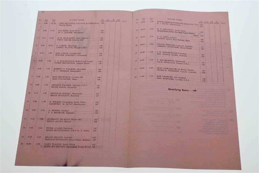 Bob Charles Signed 1963 Open at Royal Lytham Program with Friday Draw Sheet JSA ALOA