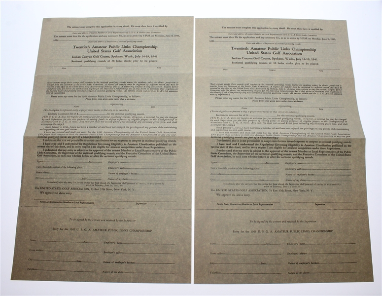 1941 Public Links Entry Form, Application, Announcement, & Contestant Badge