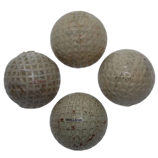 Four Classic Golf Balls - US Three Star, Dunlop England, US Royal Electronic, & Needled