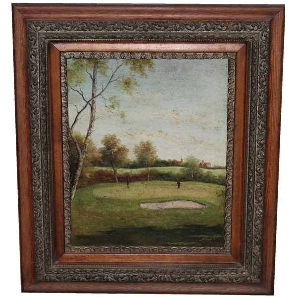 19th Century Golf Course Painting - Golfer's on the Putting Green - Framed