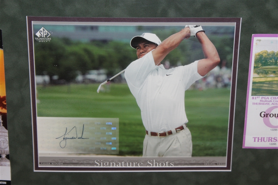 Tickets/Badges from ALL Tiger Woods Major Victories with Signed UDA 8x10 Photo - Framed