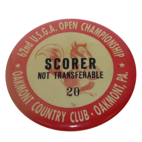 1962 US Open at Oakmont Scorer's Badge - Jack Beats Arnie