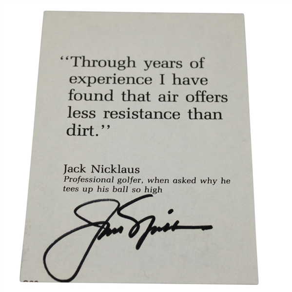 Jack Nicklaus Signed Inspirational Quote Card JSA ALOA