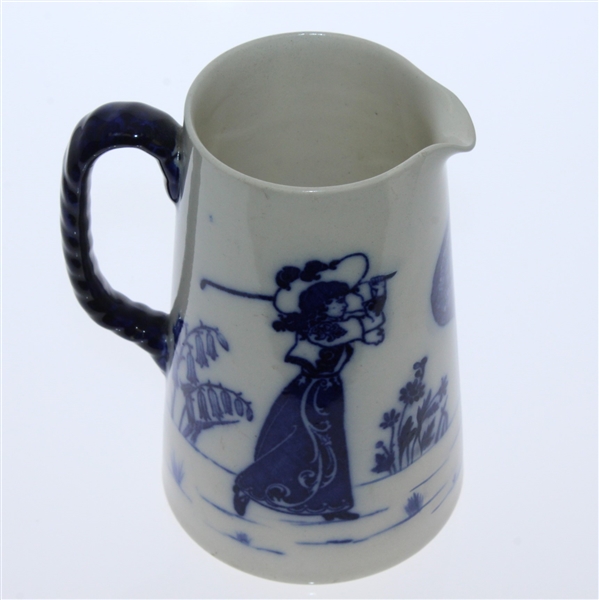Circa 1900 Royal Doulton Morrisian Ware Small Pitcher in Ivory with 17th Century Golf Figures