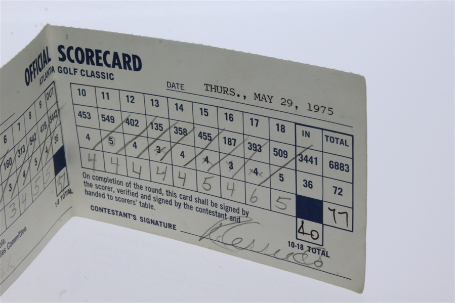 Al Geiberger Signed '59' Logo Golf Ball & 1975 Atlanta Golf Classic Used Scorecard JSA ALOA