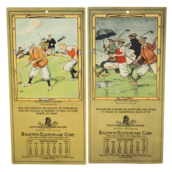 Two 1931 Advertising Calendars with Bobby Jones Lessons on the Back - Roth Collection