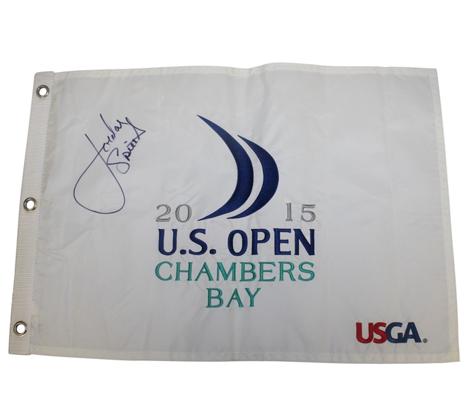 Jordan Spieth Signed 2015 US Open Embroidered Flag - Full Signature JSA ALOA