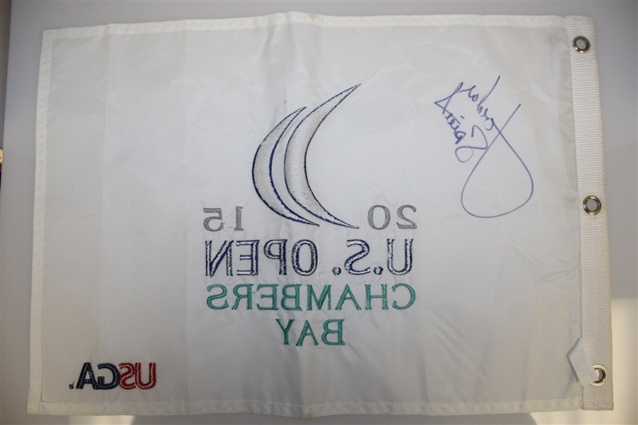 Jordan Spieth Signed 2015 US Open Embroidered Flag - Full Signature JSA ALOA