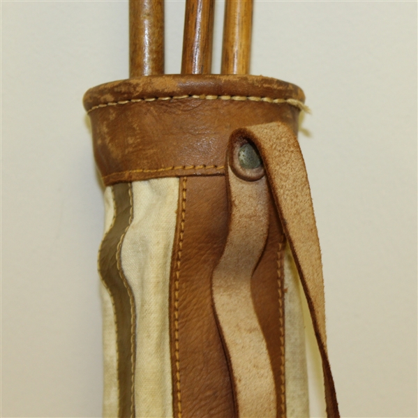Leather and Canvas Child's Golf Bag with Three Clubs