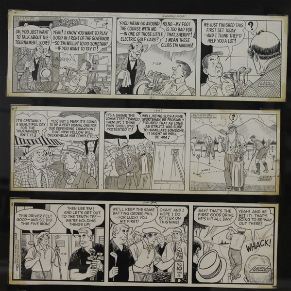 Original Lank Leonard Vintage Golf Comic Strip - 11 Strips - Framed